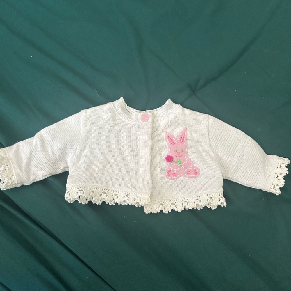 White Baby Cardigan with Bunny Patch